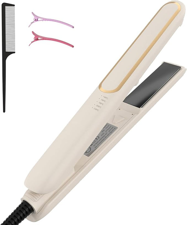 Hair Straightener, 2-in-1 Straightener and Curler for Fine, Soft Hair, Upgraded Blue Light Negative Ionic Brush with 5 Temp Settings, 1 Inch Flat Iron for Travel