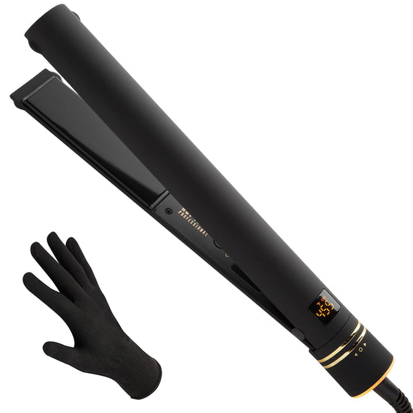 Pro Artist Black Gold Ionic 1 14 Inch Flat Iron - Use as Straightener for Sleek Straight Hair or Use Rounded Edges for Shiny Curls and Waves
